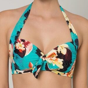 Seafolly Australia Bustier Halter Bikini Top Sz 6 or 8 Turquoise Floral Swim